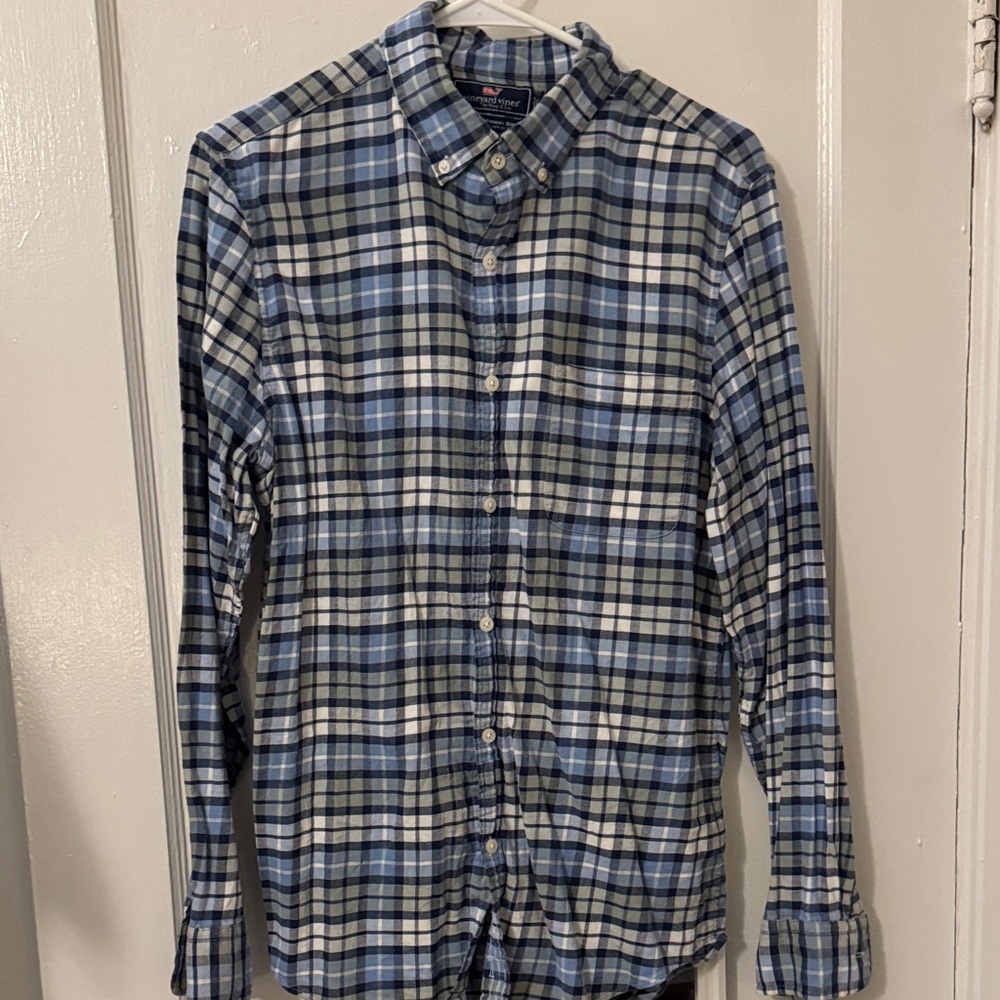 Vineyard Vines Navy and White Plaid Shirt